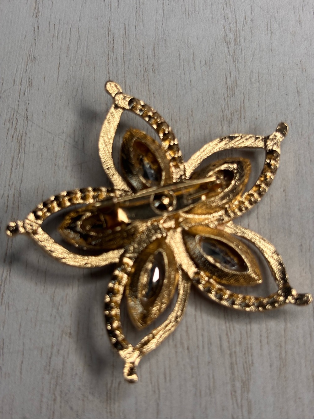 Gold Tone Red Crystal Flower Brooch | Rhinestone Statement Pin - Picture 3 of 3